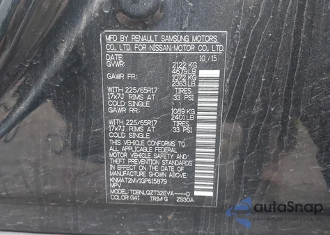 2016 Nissan Rogue Sv z USA, uszkodzony, nr VIN KNMAT2MV1GP615879